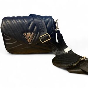 Valentino Orlandi Black Quilted Crossbody Bag with Gold Accent